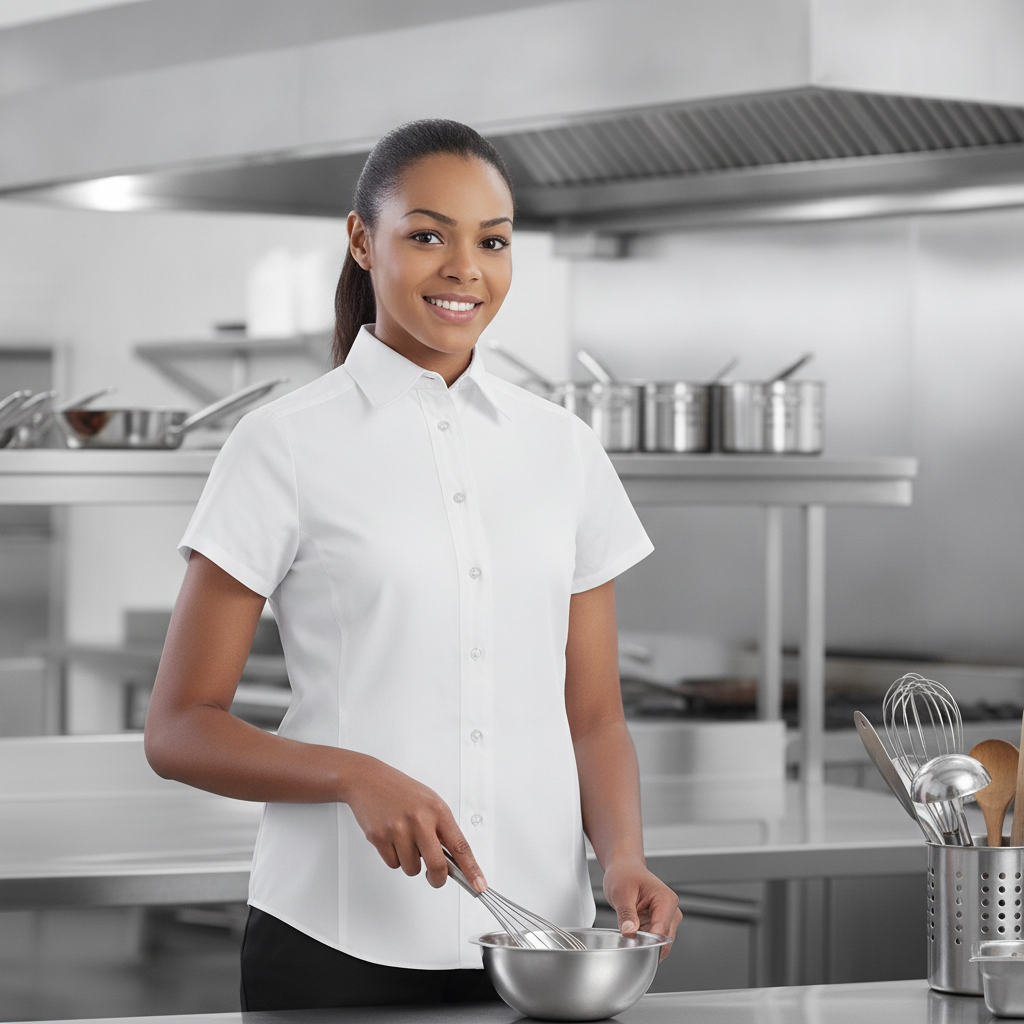 Polycotton White Women's Cool Vent Chef Shirt for Hot Kitchens