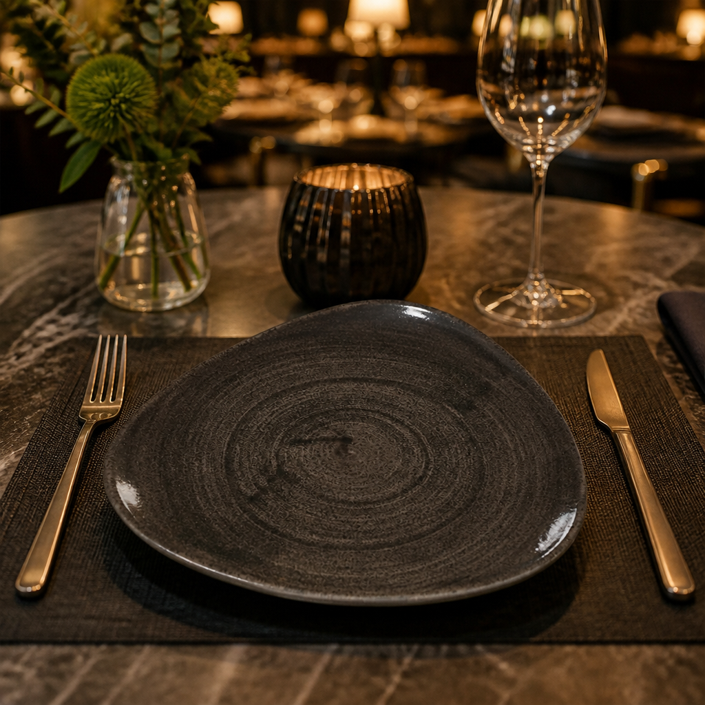 Iron Plates Black Vitrified Ceramic for Stylish Dining (Pack of 12)