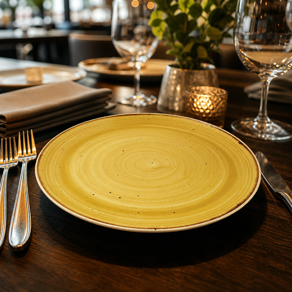 Round Coupe Plates Yellow Vitrified Ceramic for Catering & Hospitality (Pack of 12)