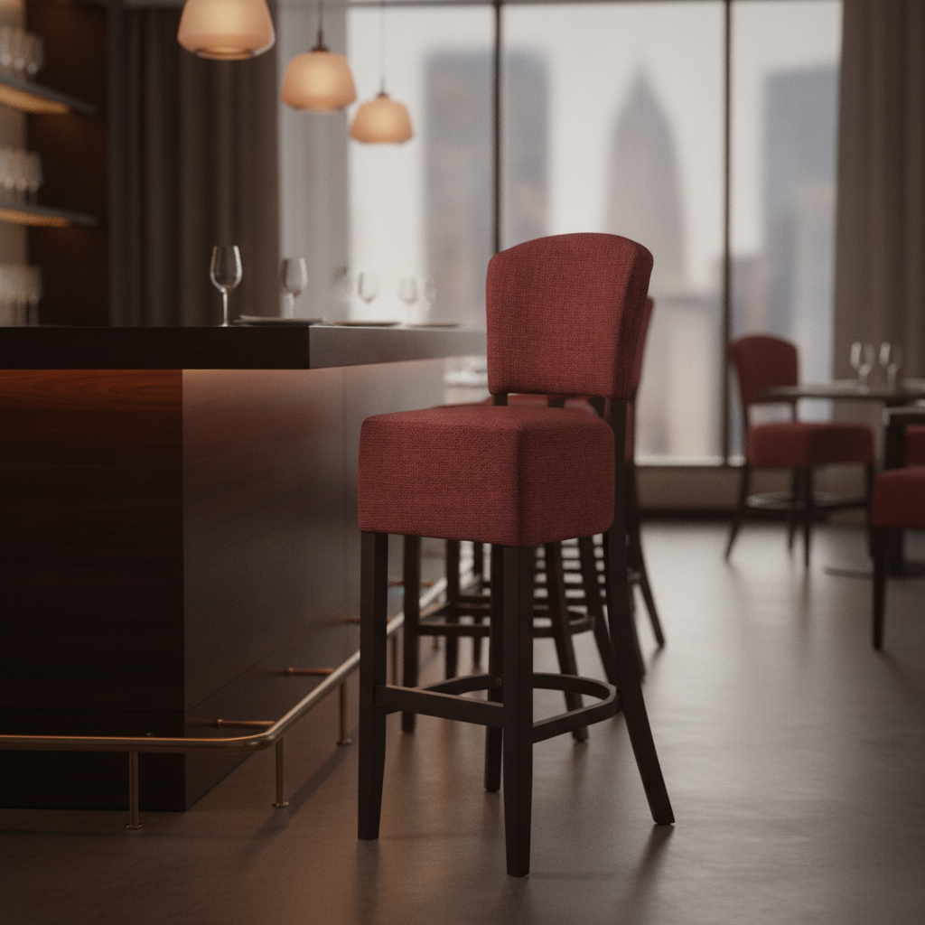 Rubber Wood Bar Chair with Red Upholstery 1175mm for Commercial Use