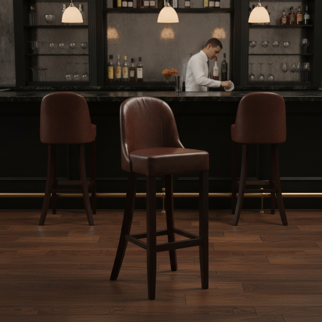 Rubber Wood Bar Chair with Bison Espresso Upholstery 1030mm for Commercial Use