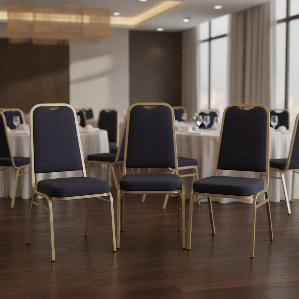 Hardwearing Polyester Blue Square Back Banquet Chairs for Events (Pack of 4)