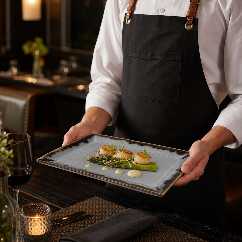 Hand-Finished Rectangular Trays Grey Porcelain for Hospitality (Pack of 6)