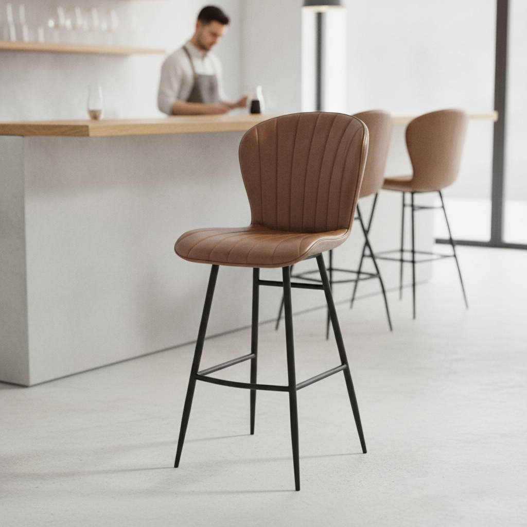 Genuine Leather Bar Stool in Pecan Brown 1150x510mm for Indoor Dining