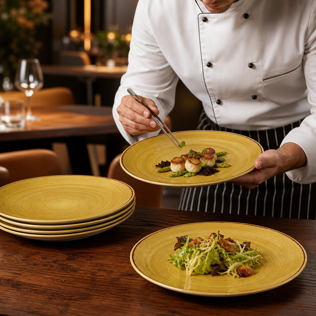 Coupe Plates 288mm Mustard Vitrified Ceramic for Catering (Pack of 12)
