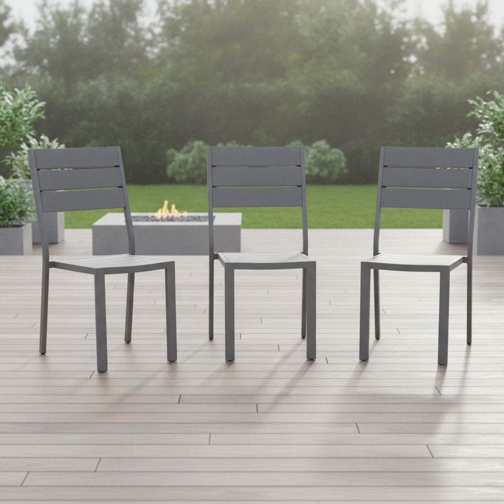 High-Density Polyethylene Slatted Side Chairs Grey 890x590mm for Outdoor Spaces (Pack of 4)