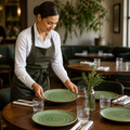 Hand Decorated Walled Plates Green Vitrified Ceramic for Dining Tables (Pack of 6)