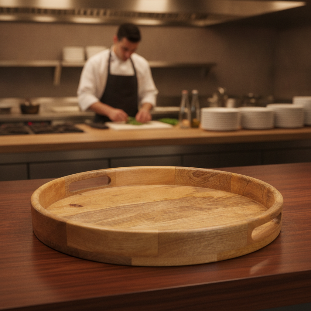 Mango Wood Round Deep Sided Tray 400mm for Casual Serving