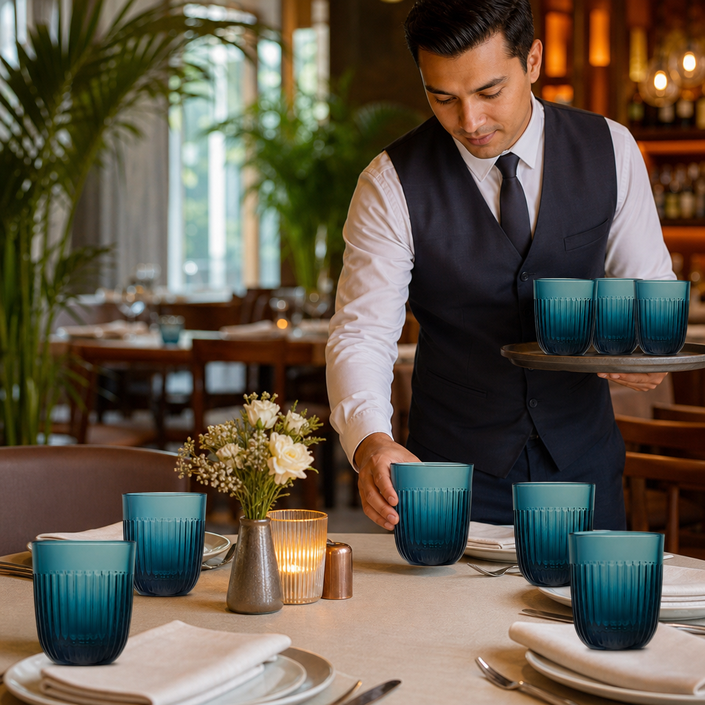 Glass Blue Tumblers 290ml for Casual & Formal Settings (Pack of 6)