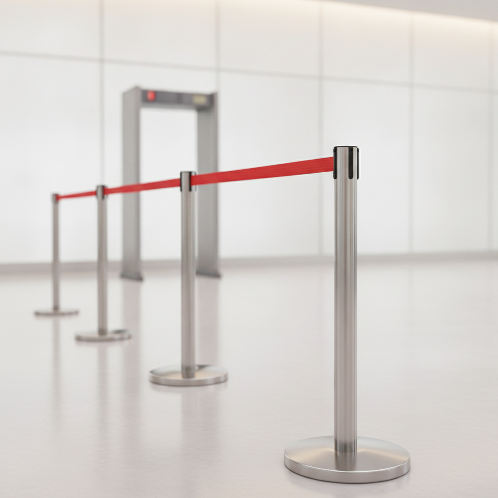 Stainless Steel Barrier with Red Strap 3m for Crowd Control