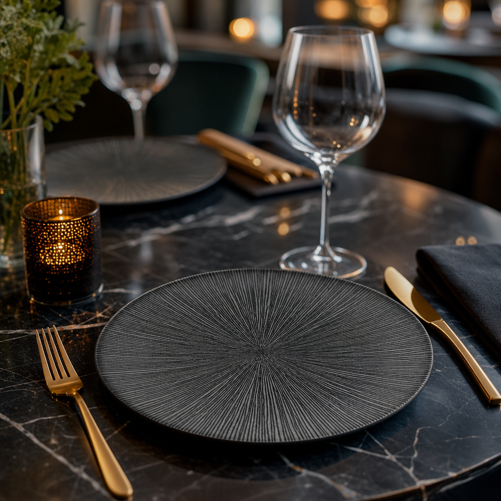 Coupe Plates 217mm Black Vitrified Ceramic for Stylish Dining (Pack of 12)