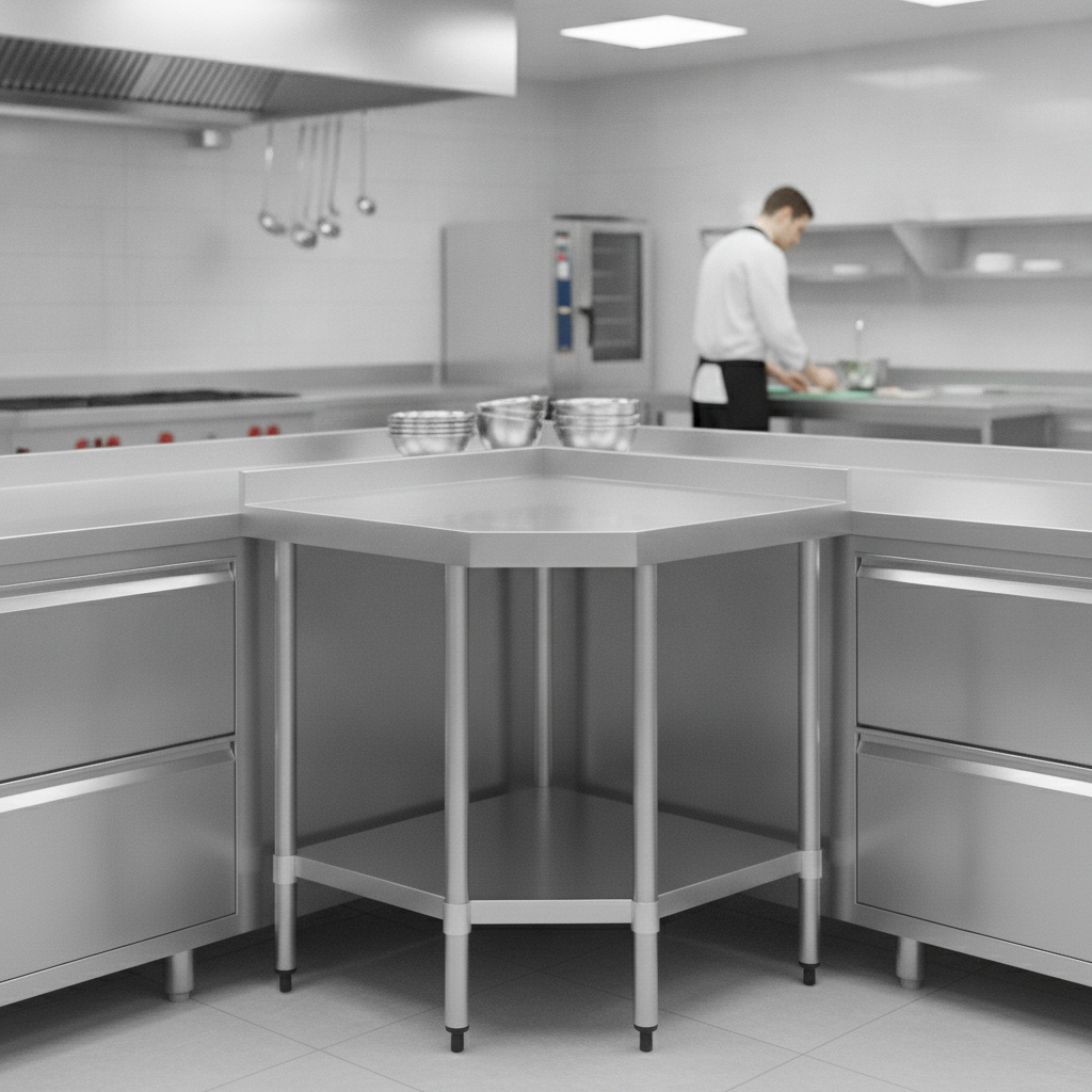 304 Stainless Steel Corner Table 800x600mm for Kitchen Workspaces