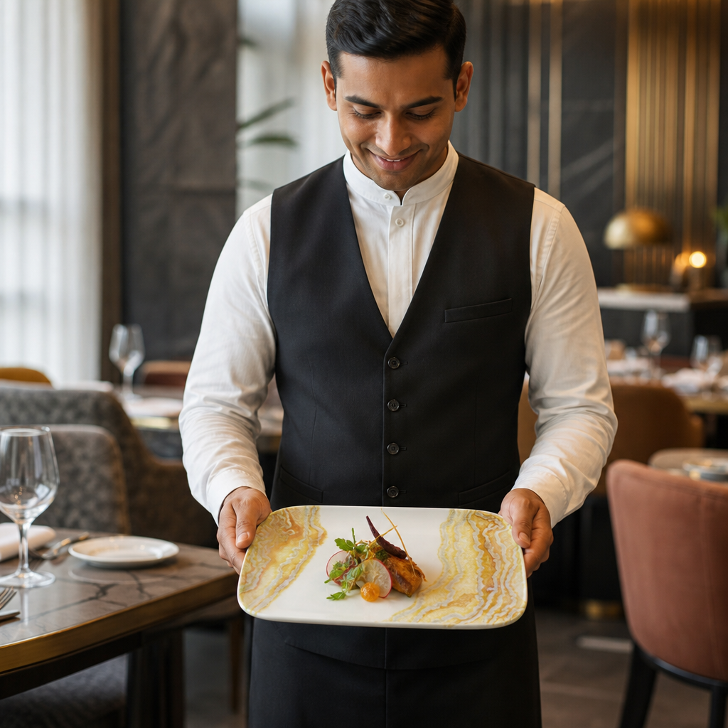 Deep Trays Gold Natural Vitrified Ceramic for Modern Hospitality (Pack of 6)