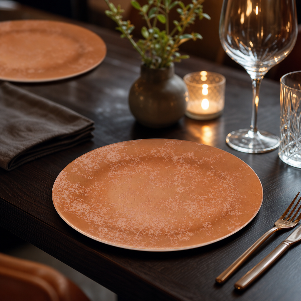 Crushed Velvet Coupe Plates 164mm Copper Bone China for Elegant Dining (Pack of 6)