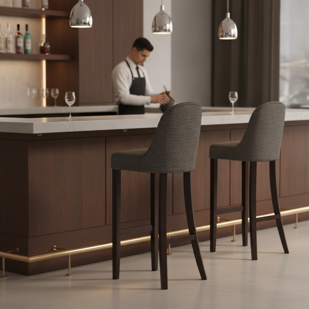 Rubber Wood Bar Chair with Shetland Smoke Upholstery 1030mm for Commercial Use