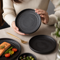 Textured Black Porcelain Flat Round Plates 180mm for Unique Table Settings