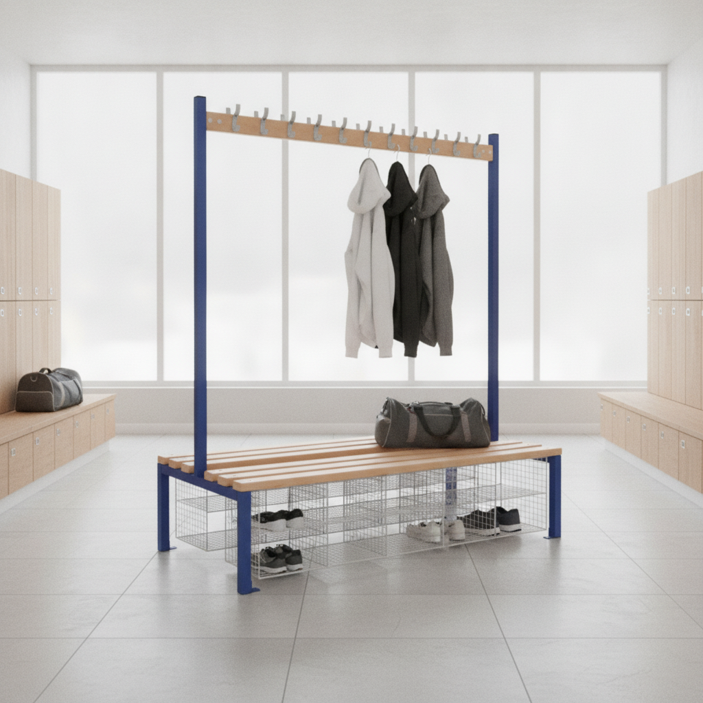 Powder Coated Steel Double-Sided Island Seating for Changing Rooms