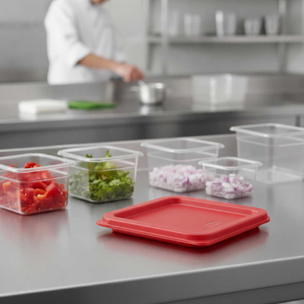 Polyethylene Square Food Storage Container Lid Red for Food Safety