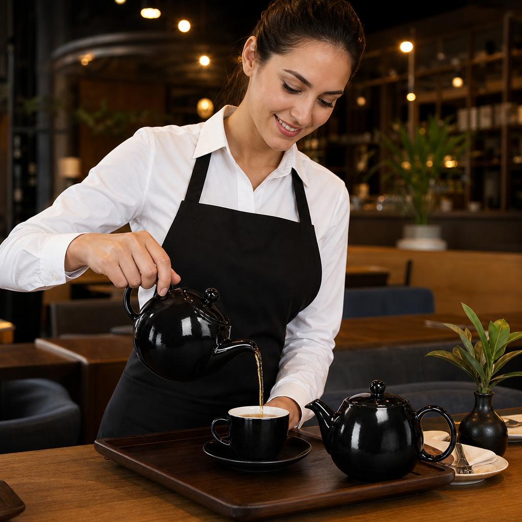 Stoneware Black Teapots 450ml for Table Service (Pack of 2)