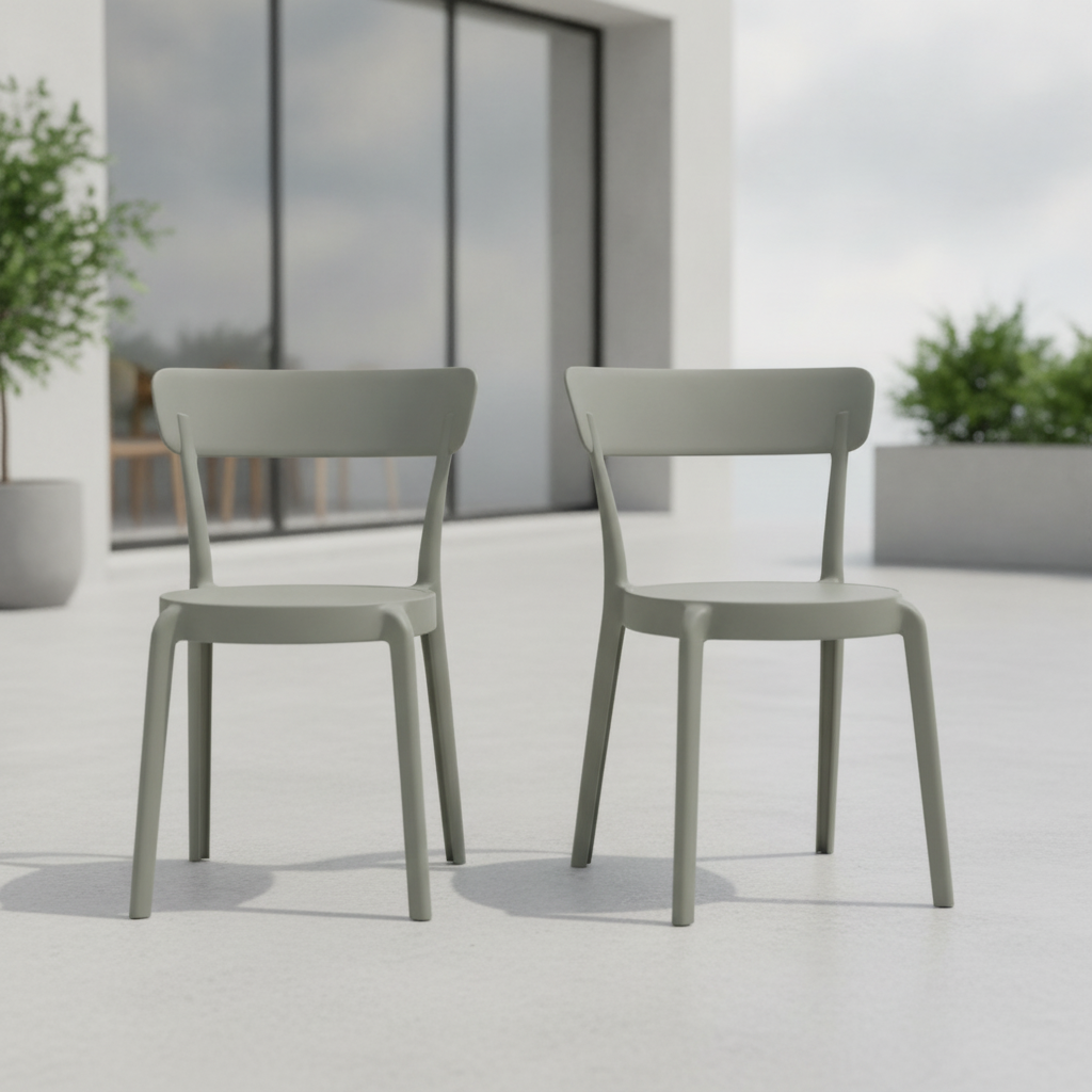 Polypropylene Moss Grey Café Chairs 794mm for Indoor & Outdoor Use (Pack of 2)