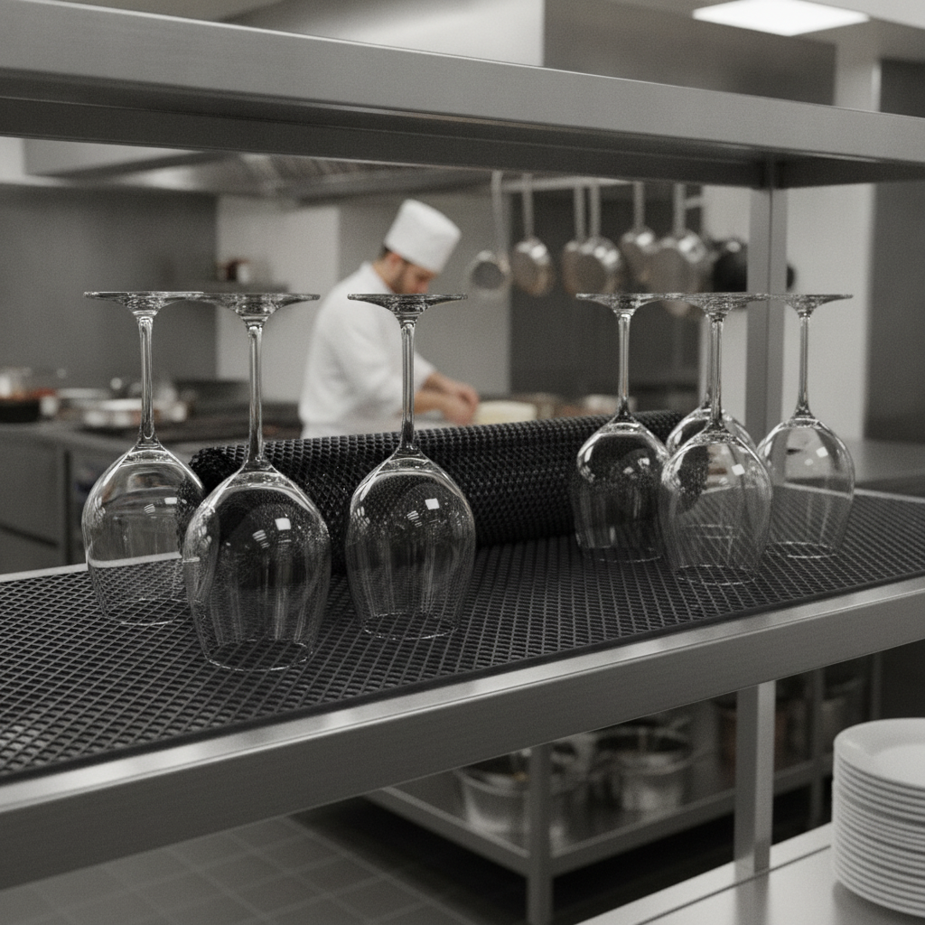 Plastic Black Shelf Liner 610mm for Sparkling Glassware