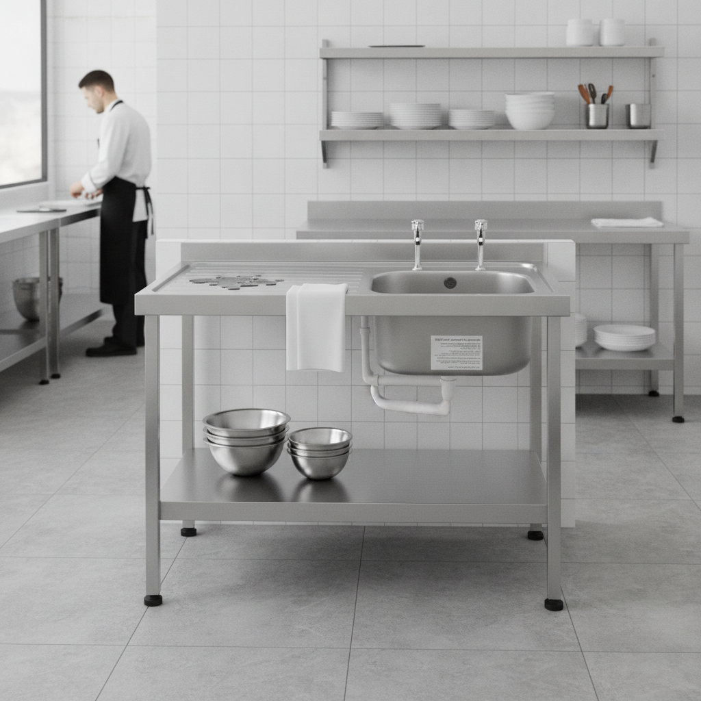 304 Stainless Steel Sink with Left Hand Drainer 1000x600mm for Professional Kitchens