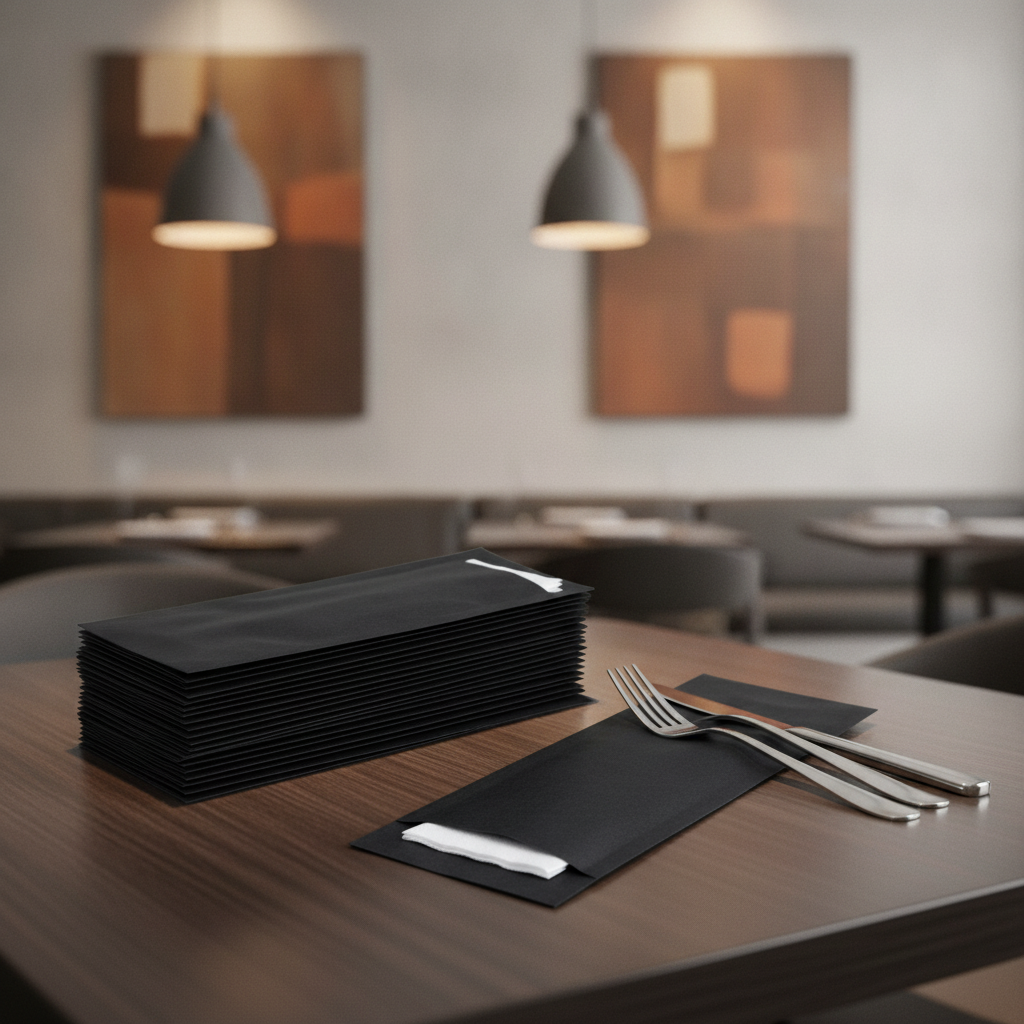 Recyclable Paper Cutlery Pouches Black 57x1mm for Efficient Service (Pack of 250)