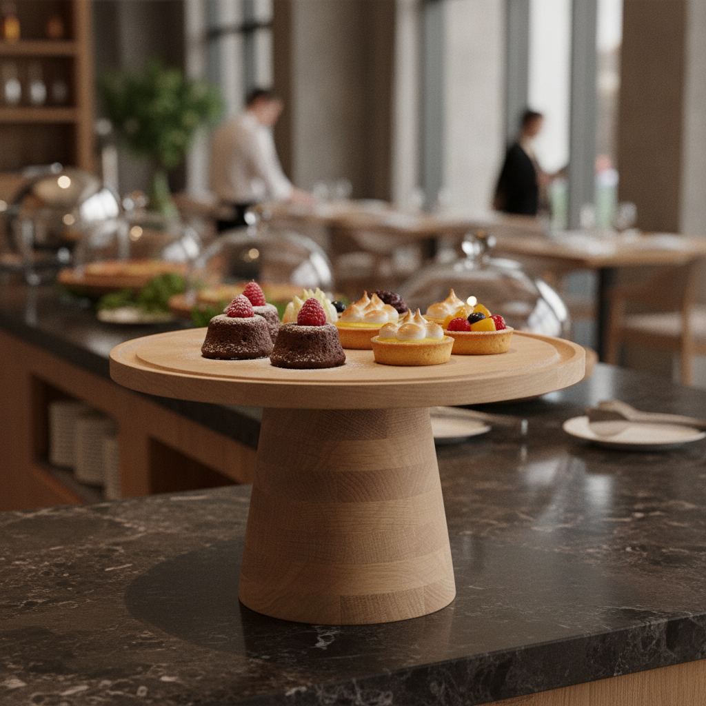 Oiled Oak Wooden Cake Stand 320mm for Buffets & Events