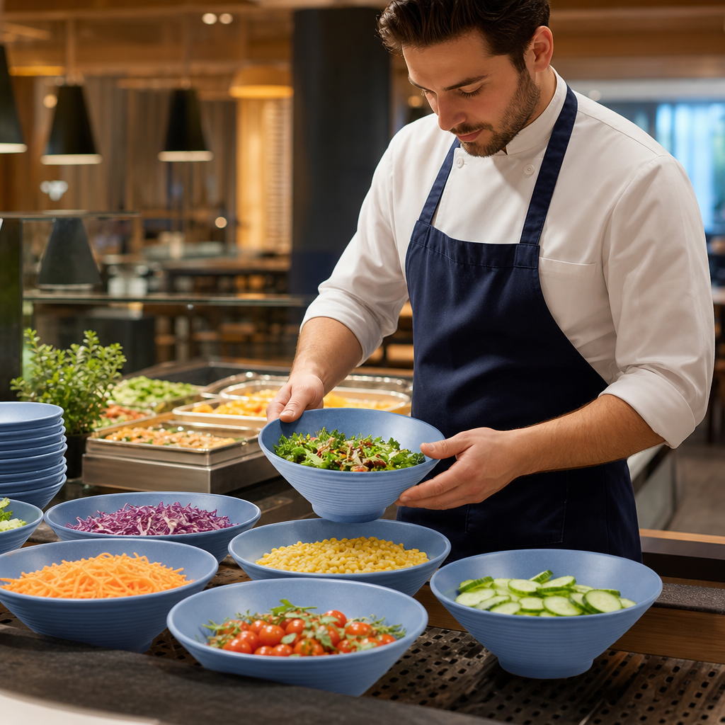 Medium Rippled Bowl Oslo 1.57L Blue Melamine for Creative Buffets (Pack of 6)