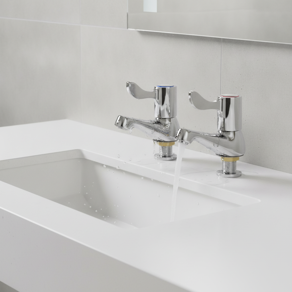 Polished Stainless Steel Basin Taps for Heavy-Use Washrooms (Pack of 2)