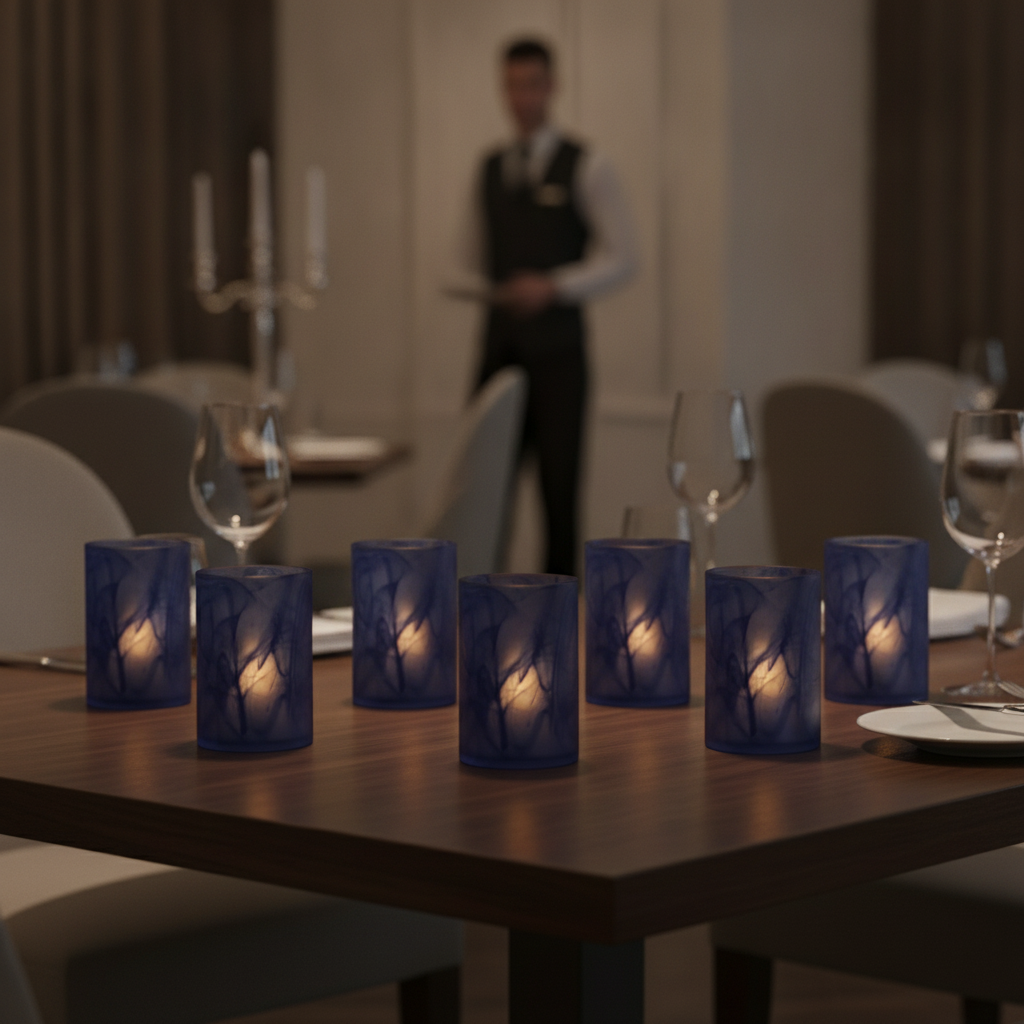 Dark Blue Glass Cylinder 73mm for Enhancing Dining Experience (Pack of 6)