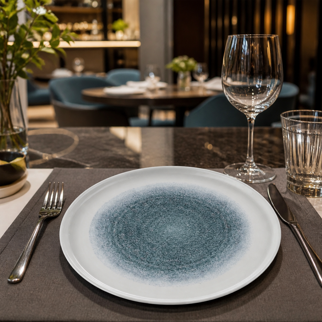 Contemporary Walled Plates Blue Vitrified Porcelain for Dining Experiences (Pack of 6)