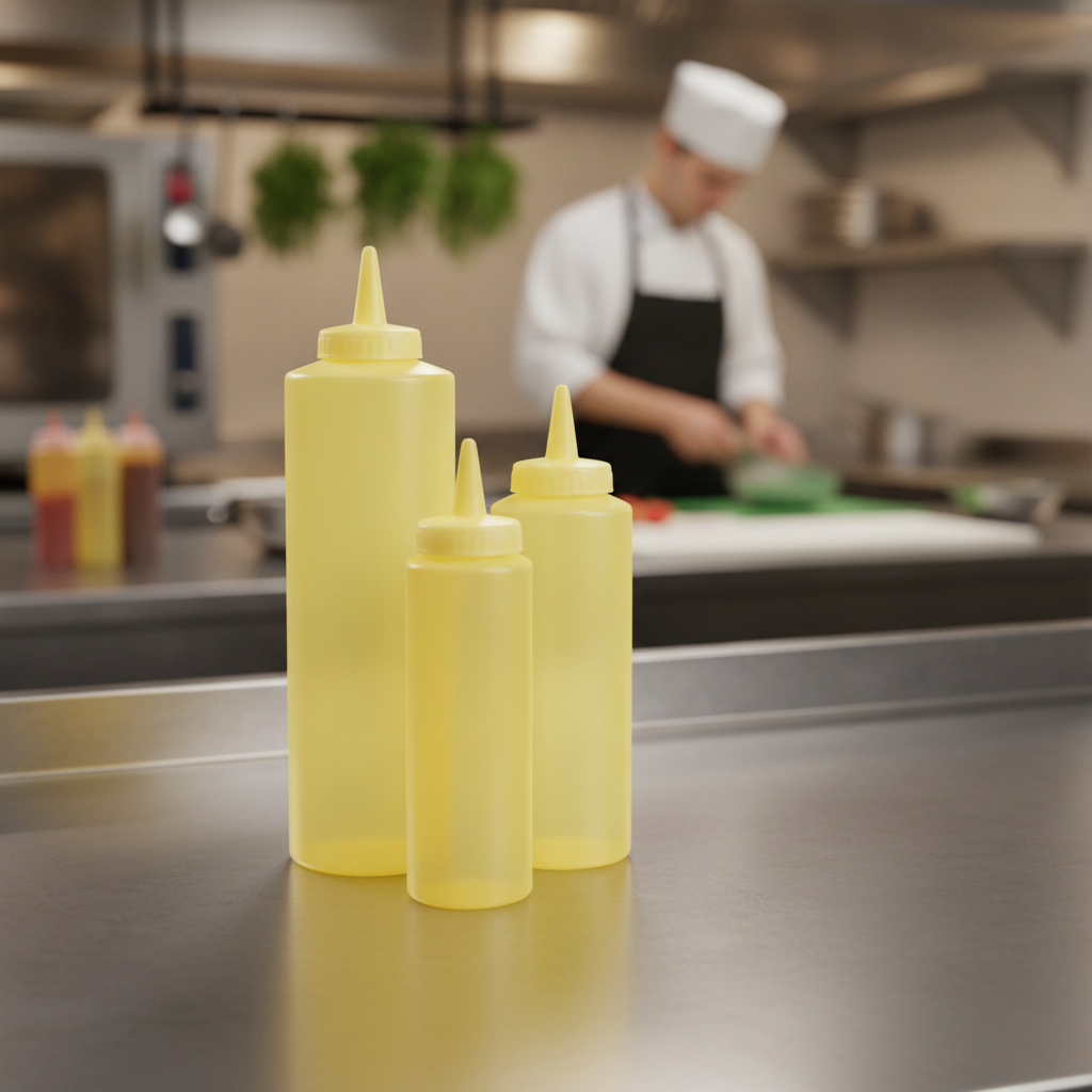 Plastic Yellow Squeeze Sauce Bottle 12oz for Catering & Hospitality