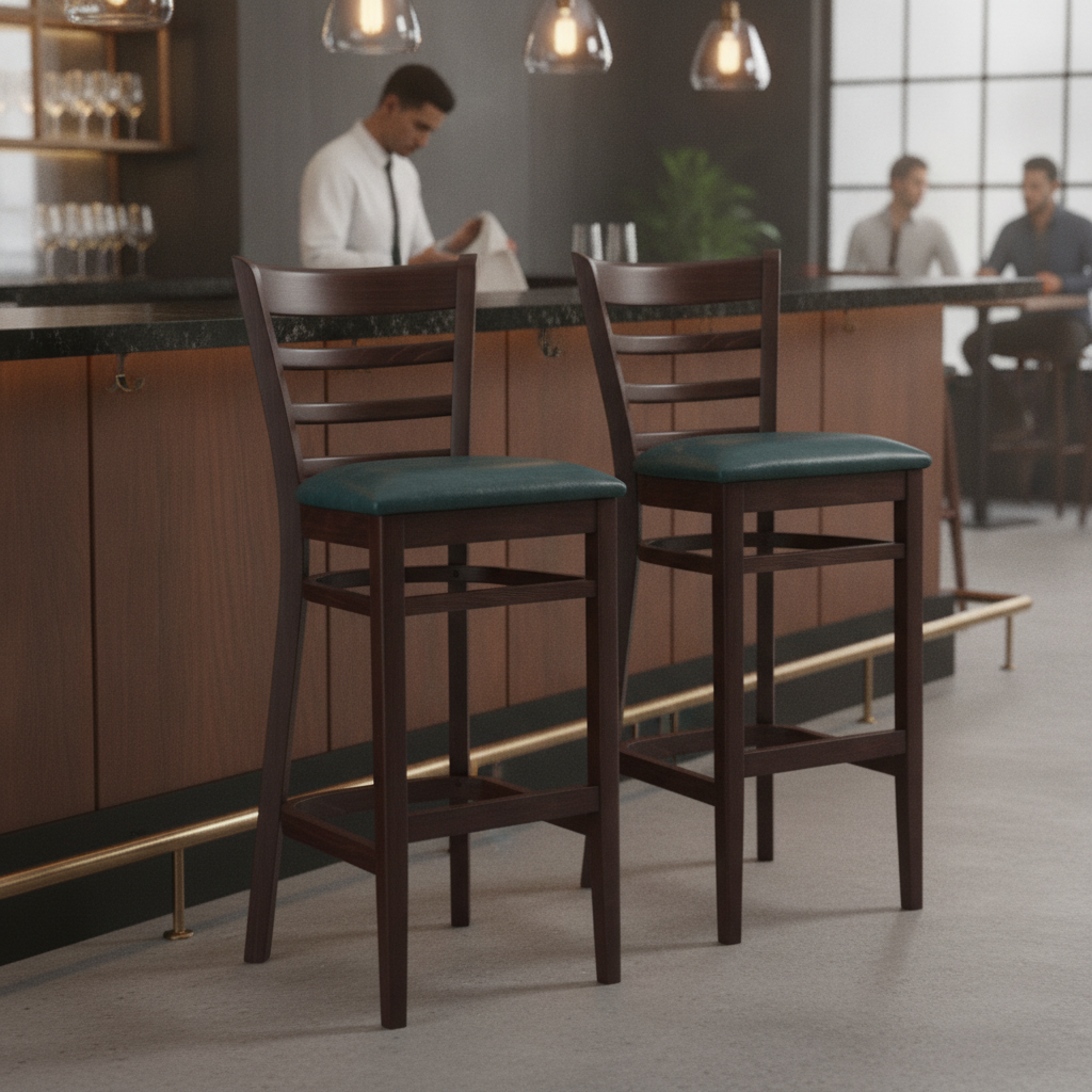 Beech Bar Stool with Vintage Faux Leather Seat 1090mm for Hospitality (Pack of 2)