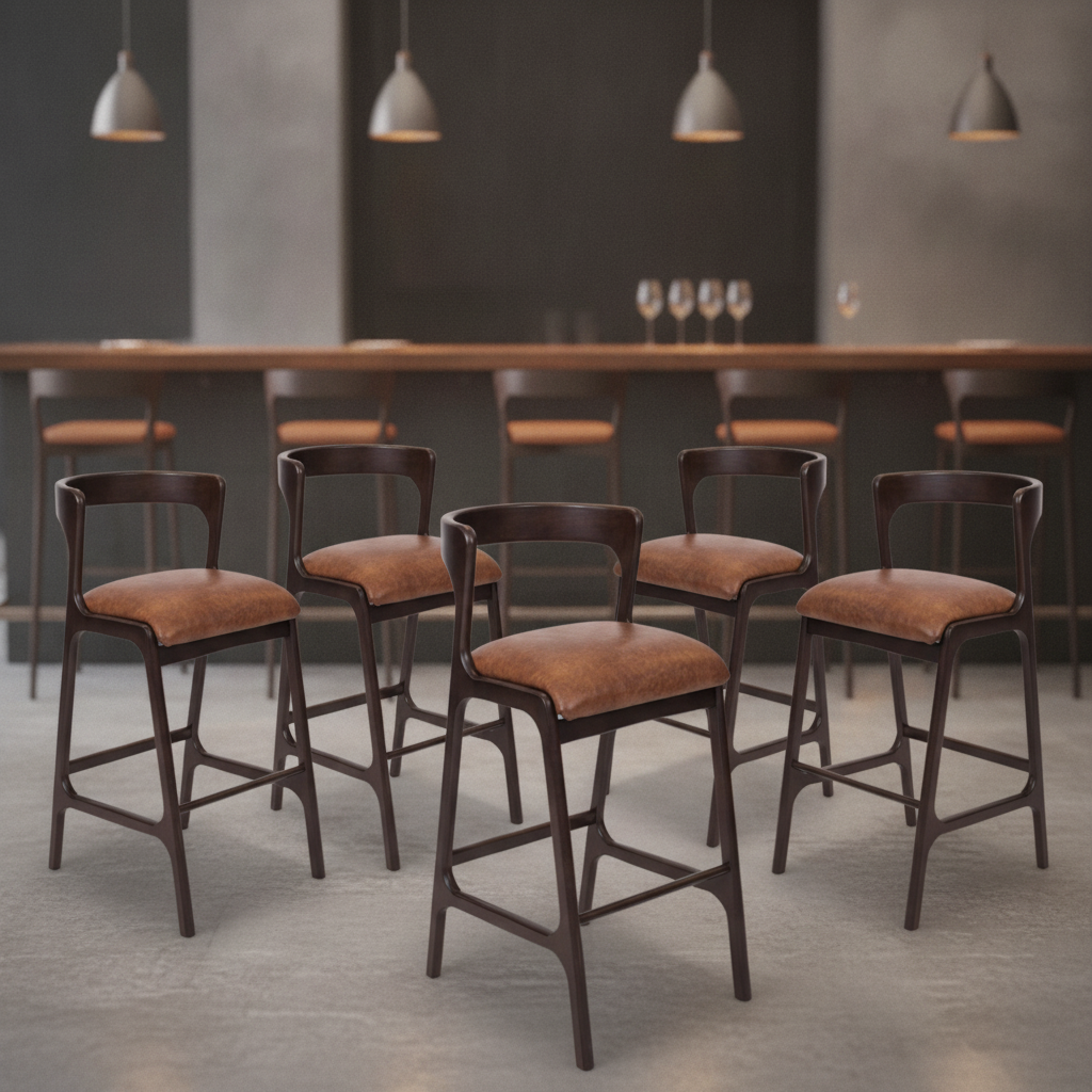 Rubber Wood Bar Chair with Bison Tan Seat 1055x460mm for Commercial Use (Pack of 6)