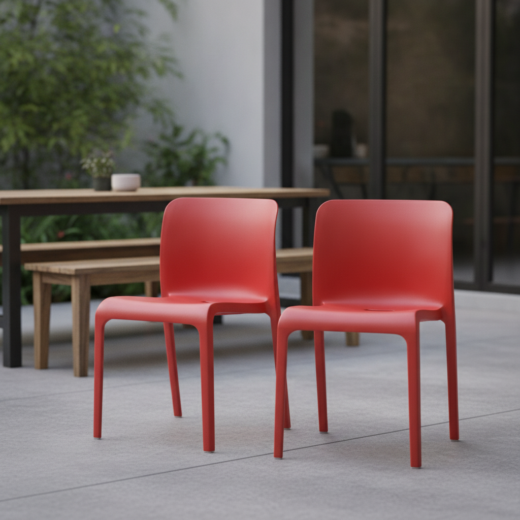 Polypropylene Red POP Chairs 780x480mm for Indoor & Outdoor Use (Pack of 2)