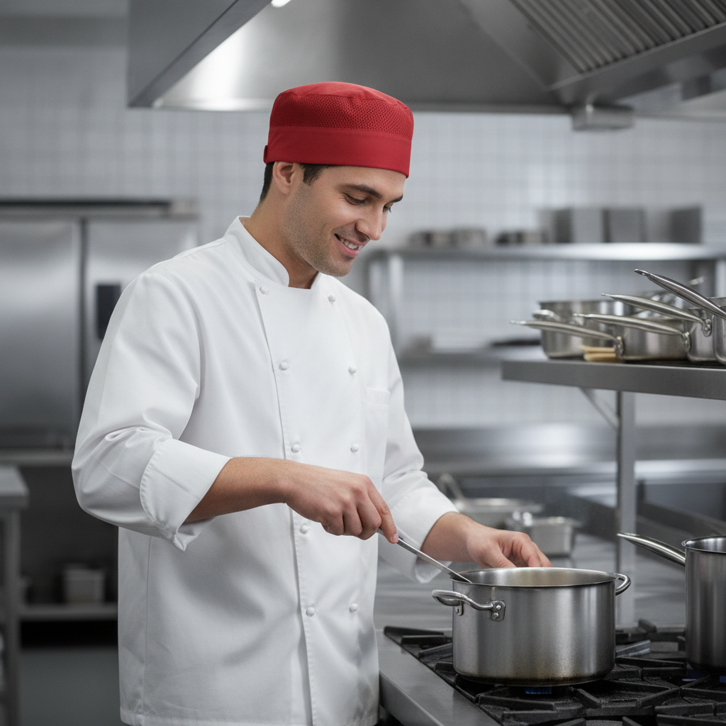 Polycotton Red Cool Vent Beanie for Kitchen Use