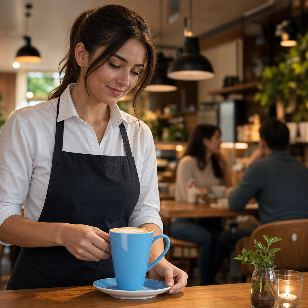 Stoneware Cafe Latte Cups 340ml in Blue for Coffee Shops (Pack of 12)