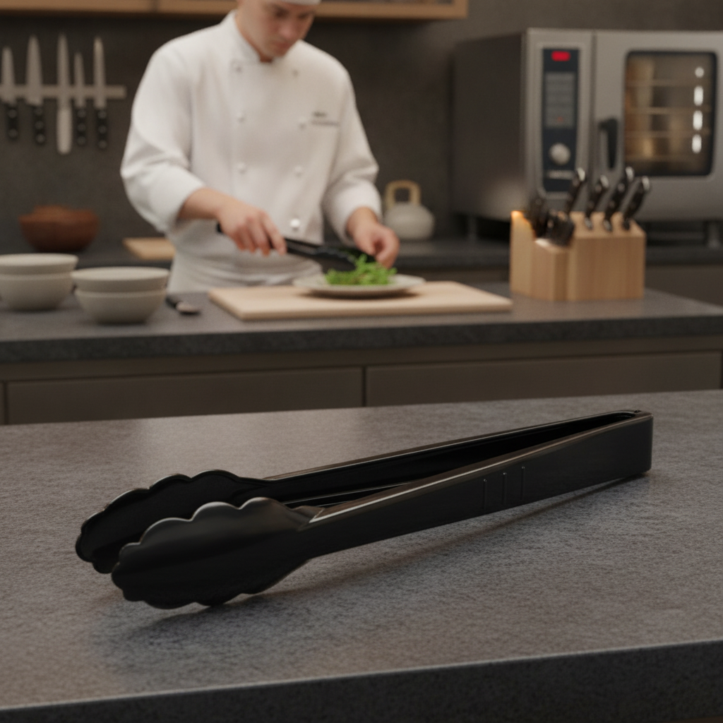 Polycarbonate Black Tongs 9" for Efficient Food Plating