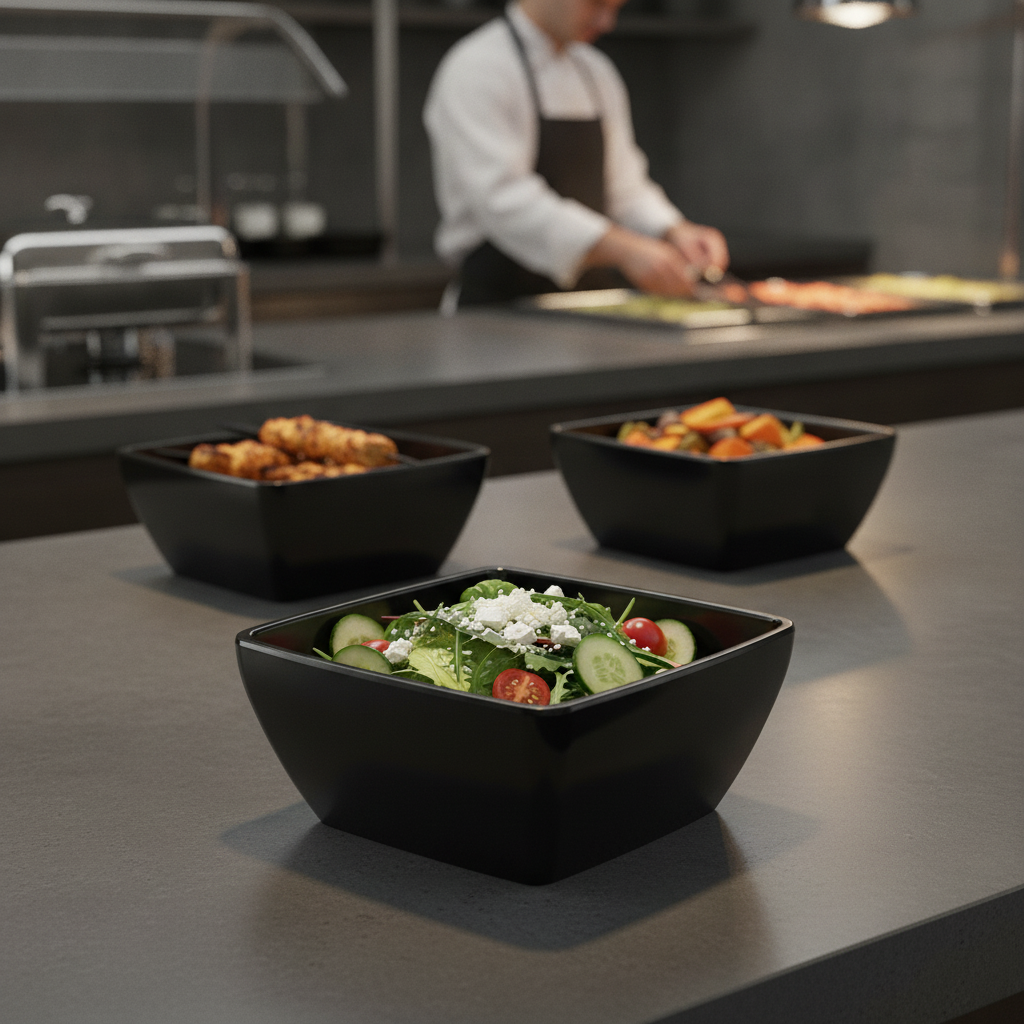 Melamine Black Square Bowl 1.5L for Buffet Displays