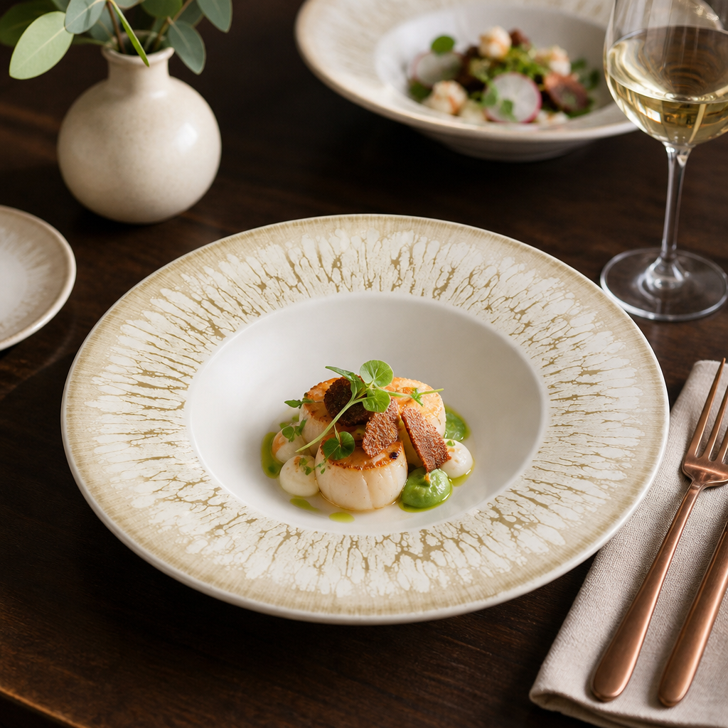 Inked Lumé Wide Rim Bowls Natural 240mm for Restaurants & Cafés