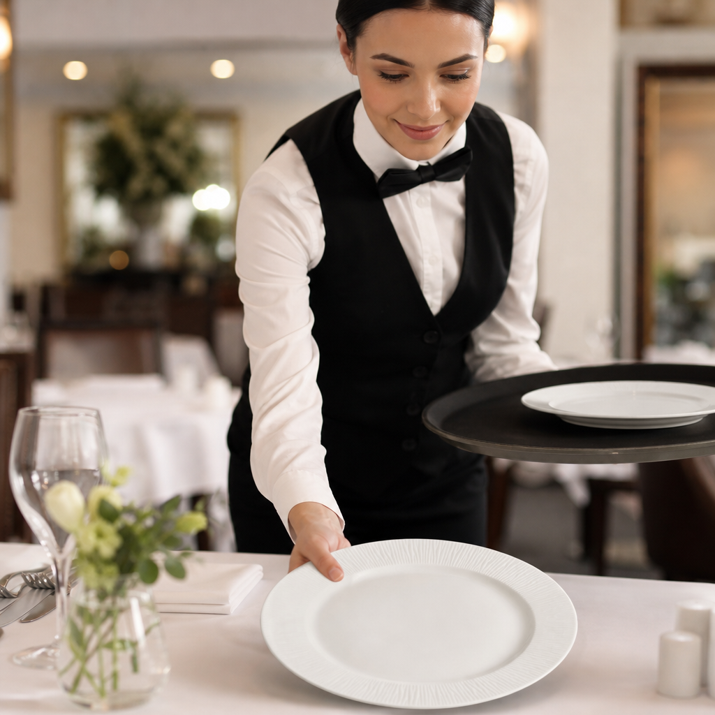 Footed Plates Embossed 276mm Porcelain for Dining (Pack of 12)