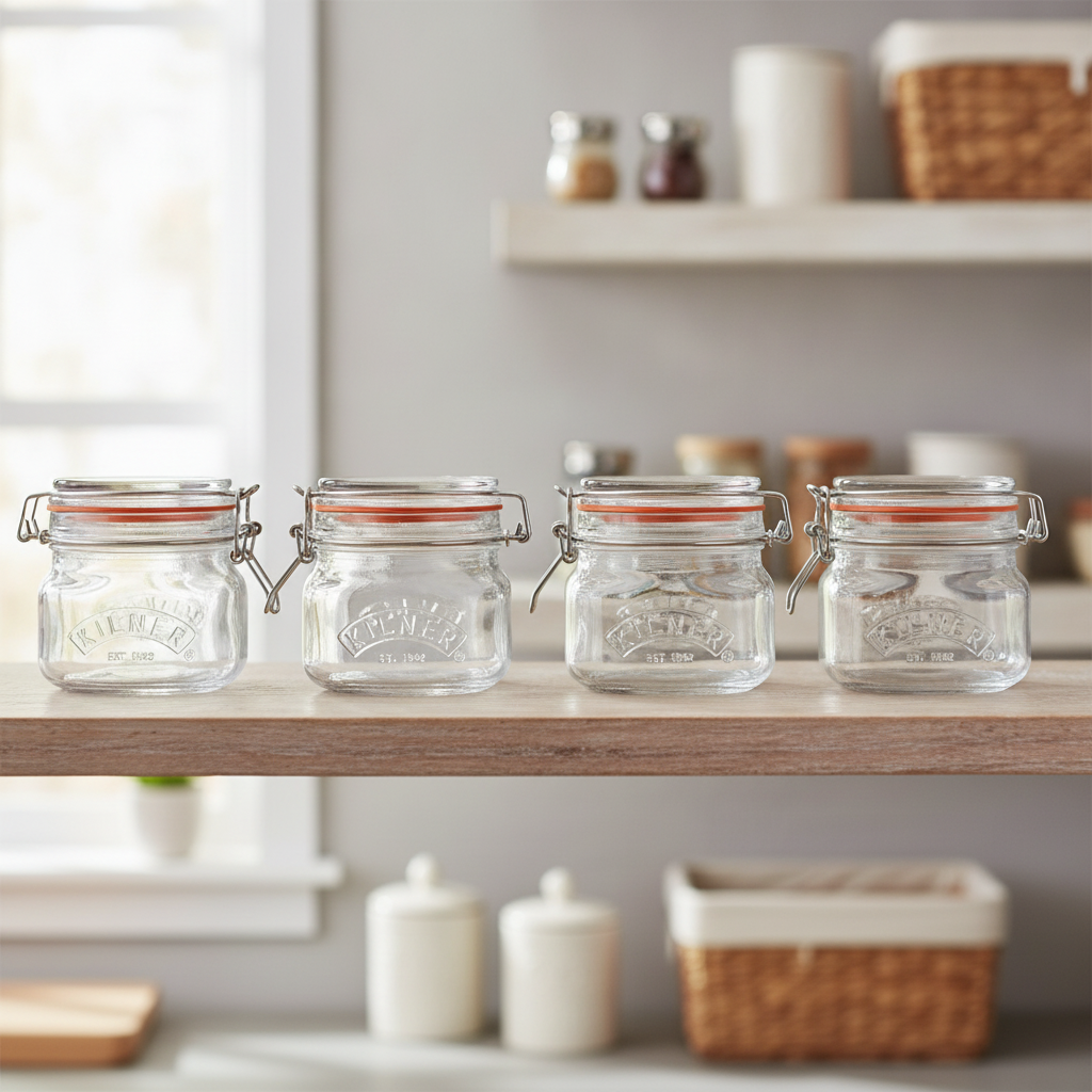 Glass Square Clip Top Jar 500ml for Pantry Storage (Pack of 4)