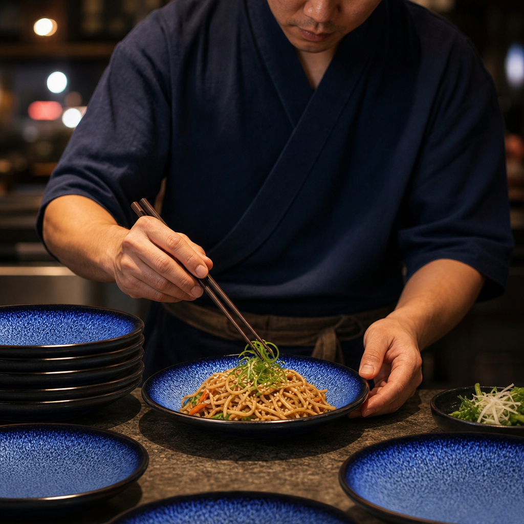 Midnight Soy Dishes Blue Stoneware for Noodle & Rice Dishes (Pack of 12)