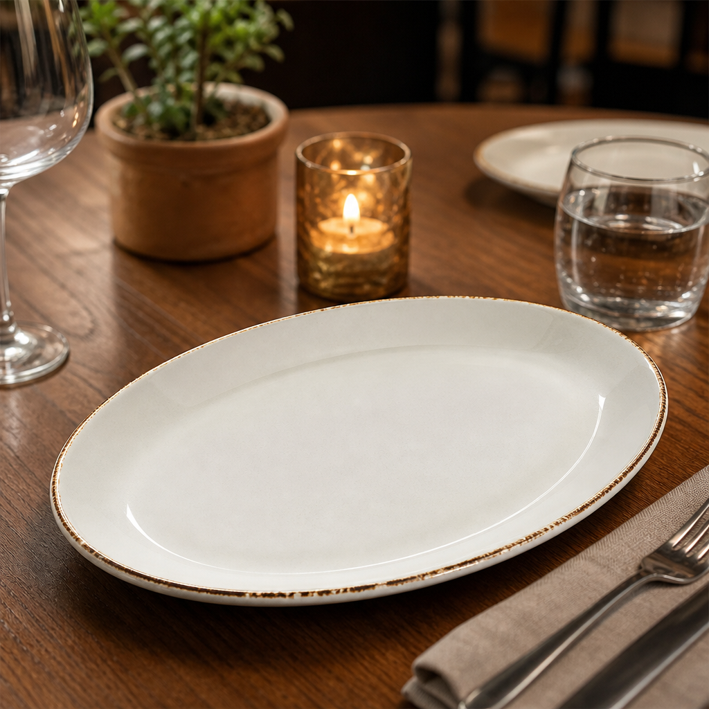 Oval Coupe Plates 203mm Brown Porcelain for Restaurants & Cafés (Pack of 24)