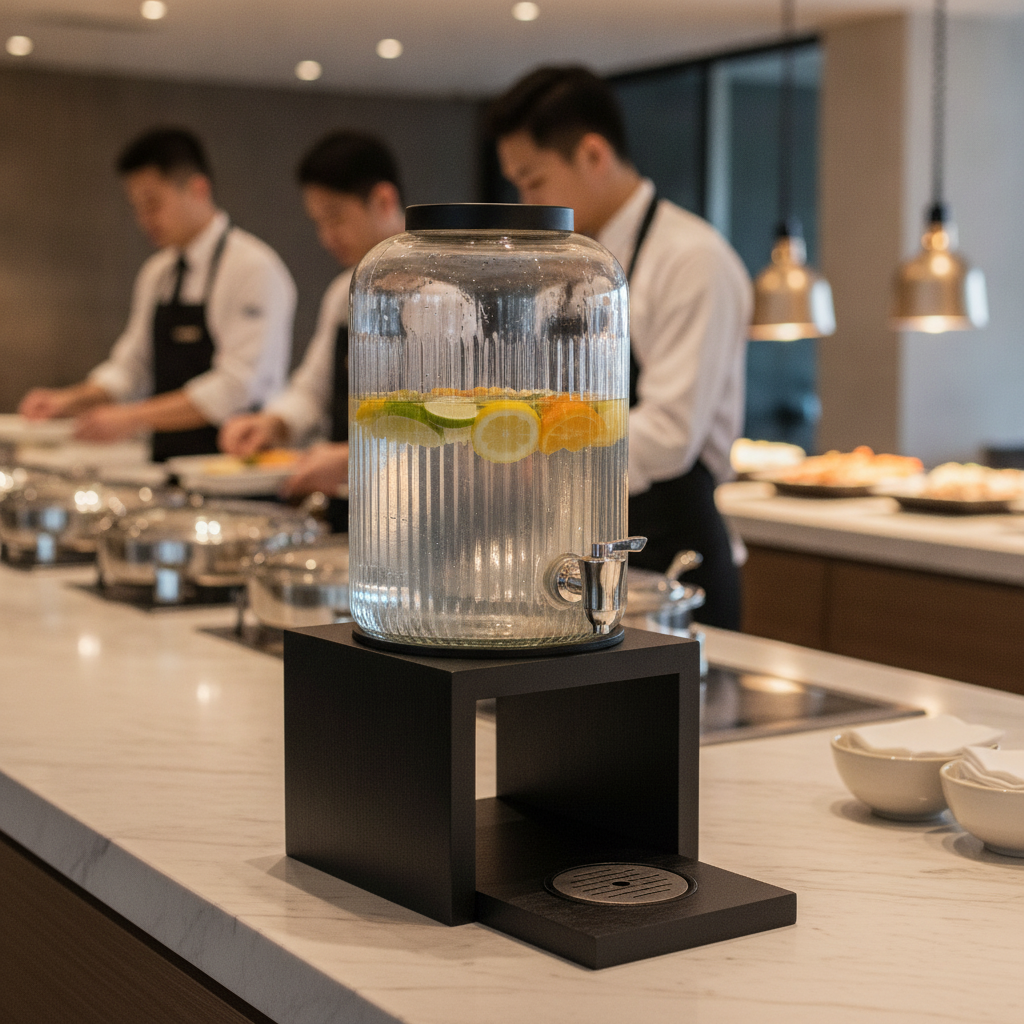 Wooden Glass Beverage Dispenser 7L for Buffets & Events