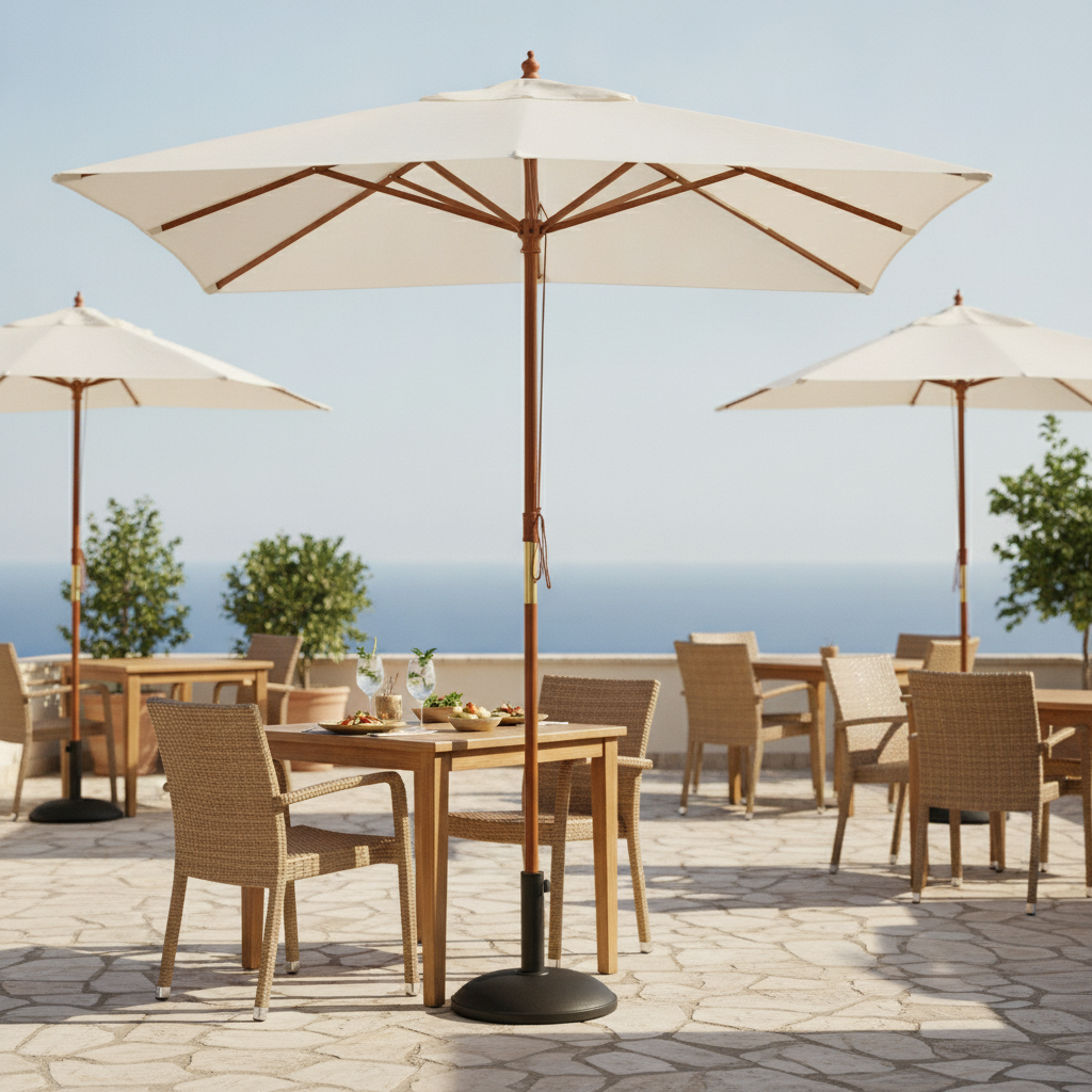 Wood and Polyester Square Parasol 2.5m for Outdoor Spaces