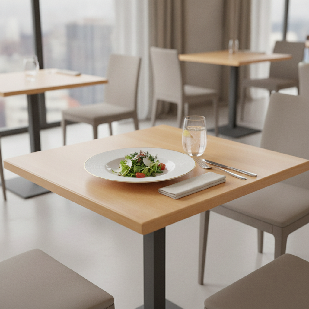High Density Woodchip Beech Effect Square Table Top 600x600mm for Dining Areas