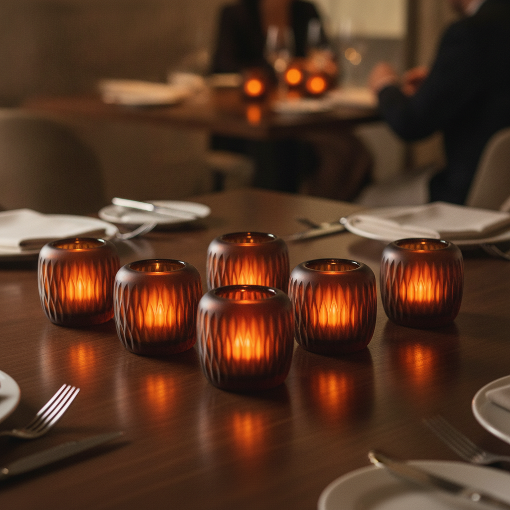 Amber Glass Votive Candle Holders 108 x 102mm for Event Venues (Pack of 18)