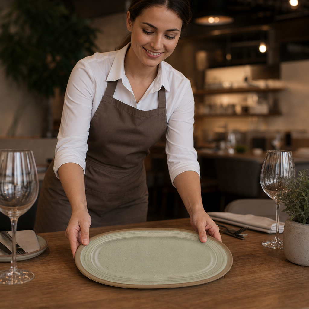 Oval Plates 320mm Stoneware for Dining Tables (Pack of 6)
